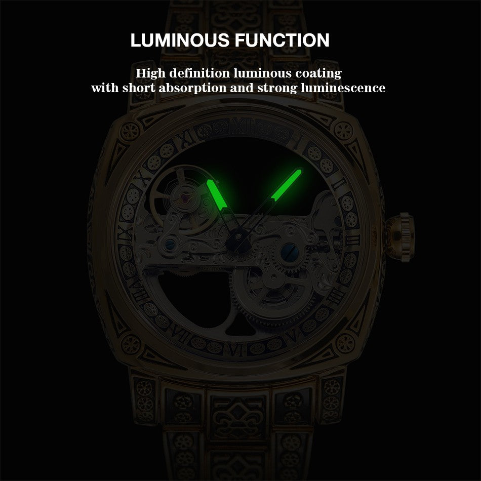 FORSINING High-end Luxury Gold Skeleton Mechanical Man Watch Automatic Movement Clock Stainless Steel Male Bronze Wrist Watches