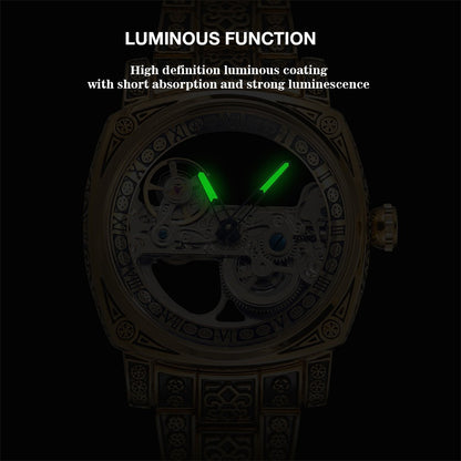 FORSINING High-end Luxury Gold Skeleton Mechanical Man Watch Automatic Movement Clock Stainless Steel Male Bronze Wrist Watches