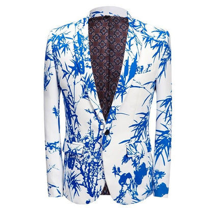 Jacket for Men Party Blue Animal Print Menswear Coats High Quality Man Suits and Blazers Fashion 2025 Fashionable Clothing New