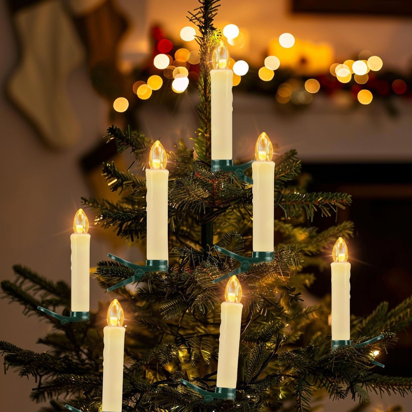 Flameless LED Taper Candles Christmas Tree Electric Candle Lights Mini Taper Clip-On Candles with Remote Timer for Wedding Decor