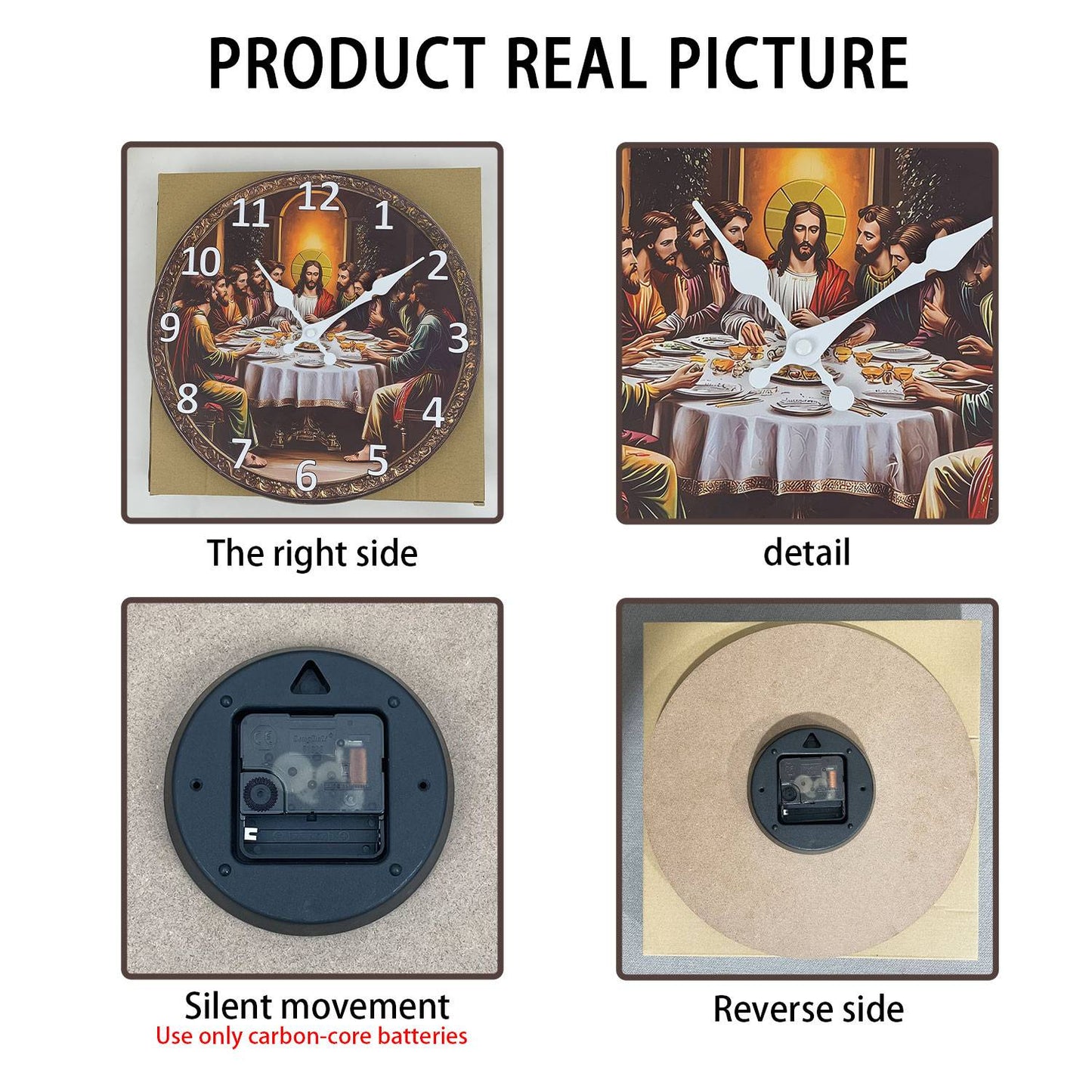 A Retro Religious“The Last Dinner” Wooden Wall Clock Living Room Bedroom Kitchen Home Decoration Wall Clock Silent Quartz Clock Holiday Gift 10 Inches 12 Inches 14 Inches 16inch (Without Batteries)