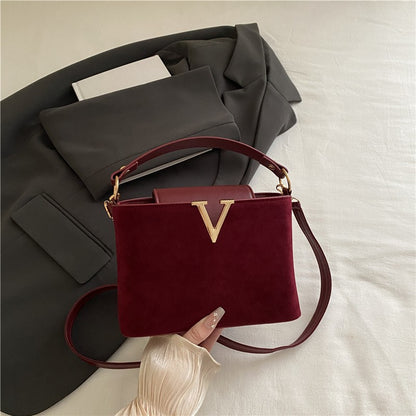 Fashionable Mini Suede Women's Bag, Faux Suede Tote Bag, Hardware Lock Buckle Decoration Handbag Purse Shoulder Cross Body Bags