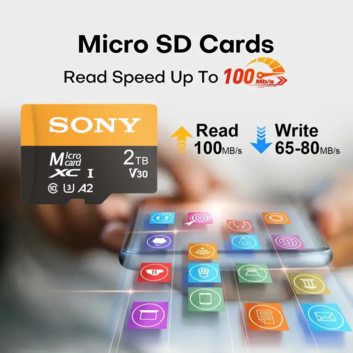 Cartão de Memória SONY TF de Alta Velocidade 2TB/1TB/512GB/256GB A2 C10 Mais Recente Tecnologia de Leitura-Gravação para Câmeras Celulares Computadores Gravadores Veiculares