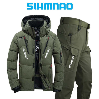 Conjunto de Caminhada de Inverno para Casal, Conjunto com Capuz à Prova de Vento e Impermeável, Conjunto de Pesca Quente com Pena de Ganso para Atividades ao Ar Livre, Jaqueta para Ciclismo e Acampamento