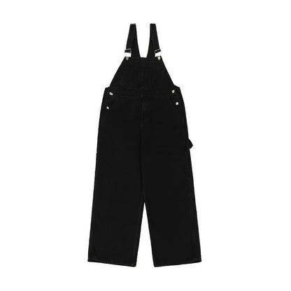 Macacão Jeans Retrô Estilo Japonês Casual Perna Reta Roupa de Trabalho Streetwear Americano Macacão Jeans Masculino e Feminino Folgado