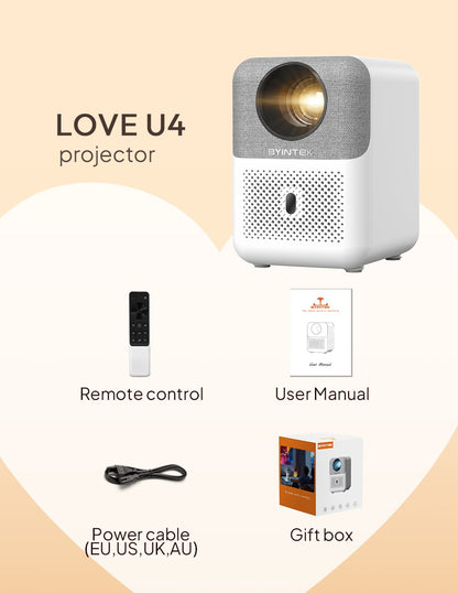 Projetor BYINTEK LOVE U4 4K Smart 1080P Mini Home Theater Vídeo Android WIFI para Smartphone Cinema