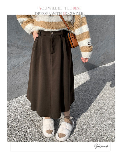 High Waist Plus Size Women Skirt Spring Women Clothing High Waist Hepburn Style Mid-Length A-Line Skirt New Casual Solid Skirts