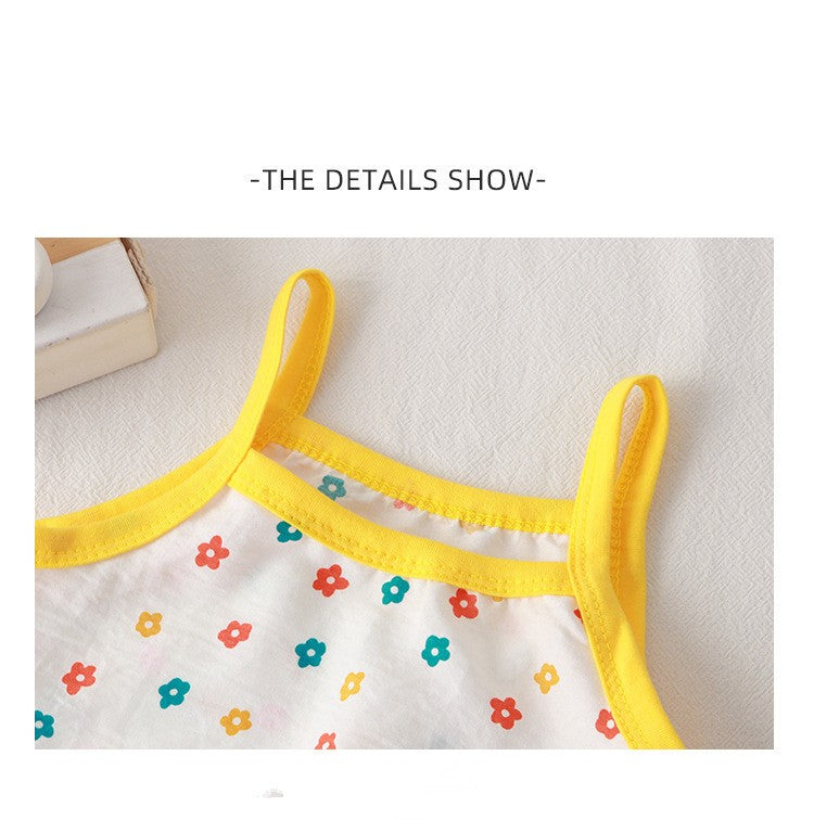 Summer Children Sling Shorts Set Fashion Flower Girls Kids Thin Breathable Pajamas Cute Cartoon Baby Toddler Home Clothes