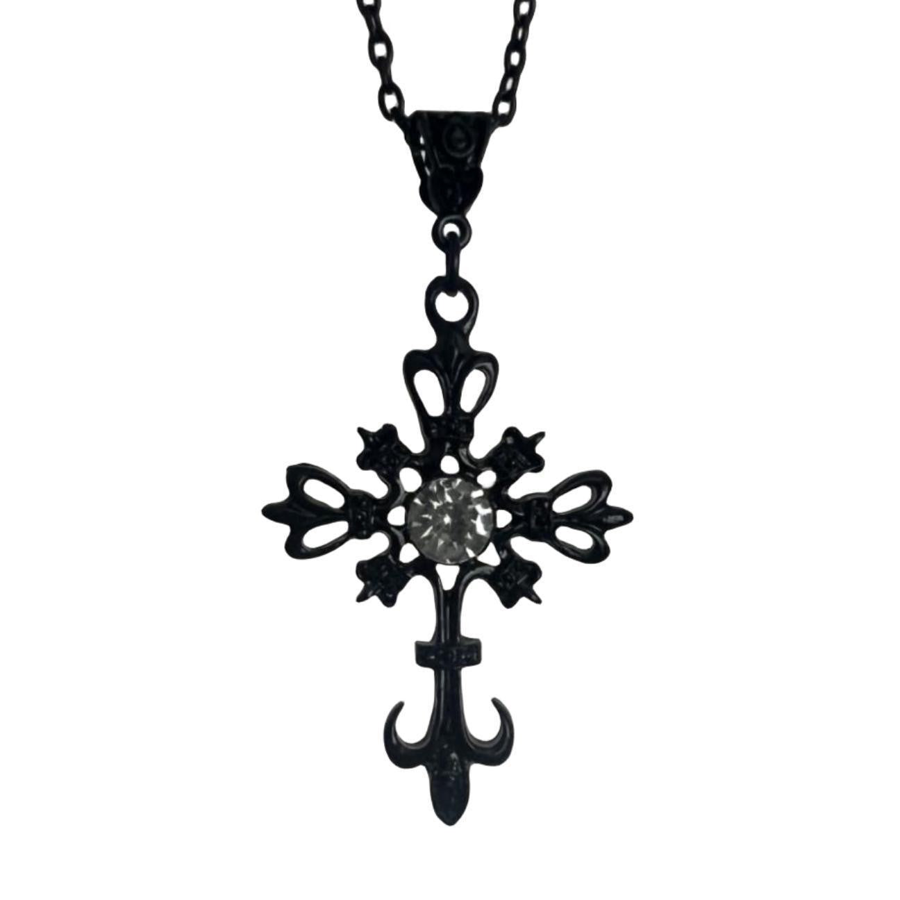 Gothic Cross Necklace For Women Men Punk Hollow Flower Cross Charms Choker Chain Vampires Pendant Jewelry Party Accessories Gift