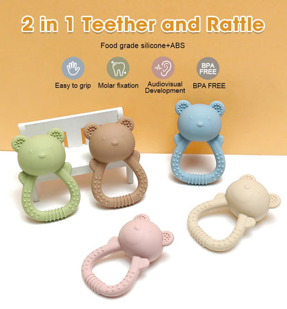 Hot sale cute bear baby rattle  silicone teether 0-1 year toy