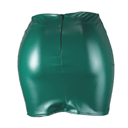 2025 Women Leather Night Clubwear Skirts Summer Pure Color PU-leather Zipper Sexy Hip Leather Mini Skirts