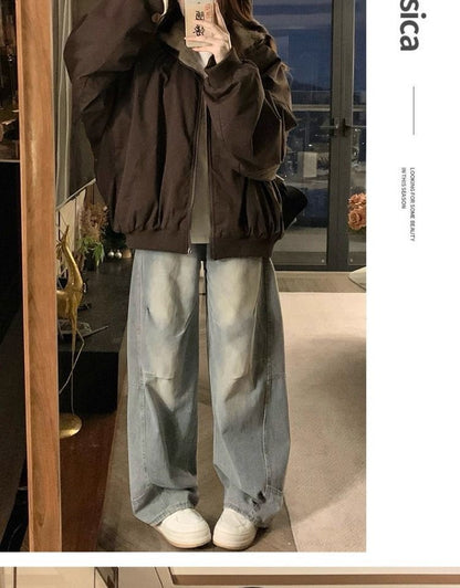 American Retro Reversible Velvet Zipper Hooded Jacket Women Winter Fashion Street Thick Loose Warm Harajuku Casual Plush Jacket