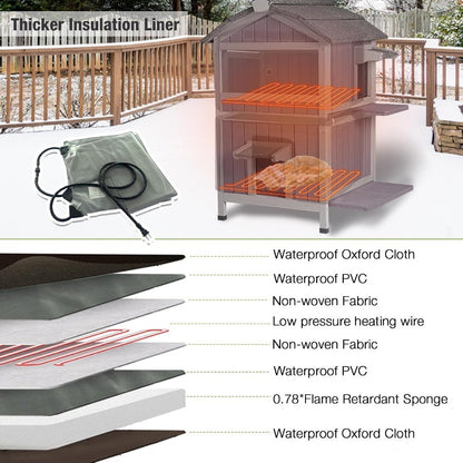 Casinha Aquecida para Gatos Externa 2 Andares Impermeável para Gatos de Rua com Portas de Fuga Tapete Aquecedor Removível para Inverno AIR94-He