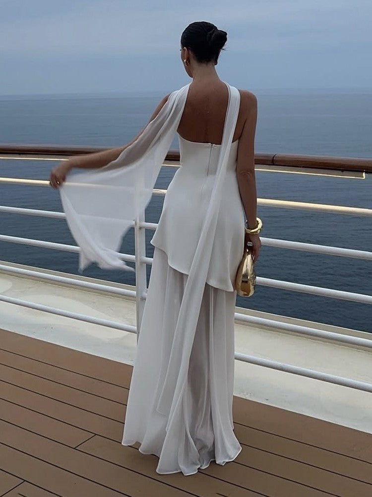 TARUXY Fashion Strapless Dress With Ribbon Female Elegant Sleeveless Mesh Beach