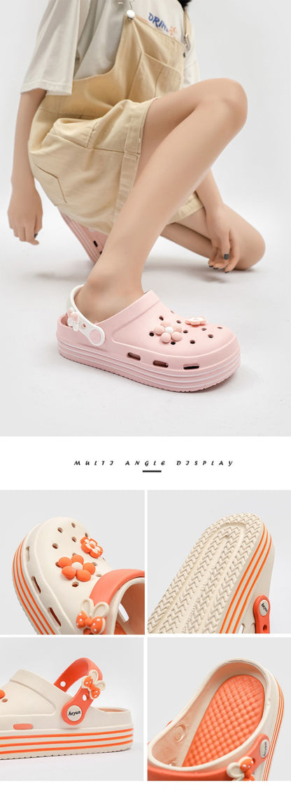 Women's Cute Platform Garden Clogs, Solid Color Closed Toe Non-slip Sandals, Indoor & Outdoor Slides