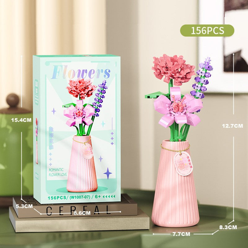 Flower Bouquet Building Blocks with Vase DIY Rose Sunflower Mini Bricks for Kids Birthday Party Favors Girls Gift Desktop Decor