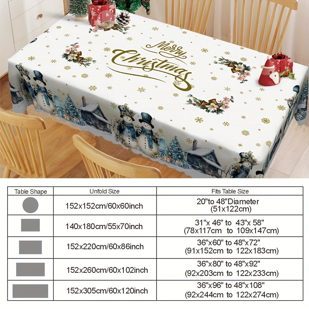 Christmas Snowman Golden Snowflake Rectangle Tablecloth Wedding Party Decor Xmas Tree Waterproof Tablecover Christmas Decoration