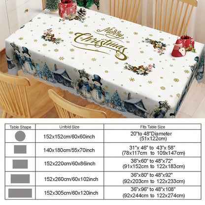 Christmas Snowman Golden Snowflake Rectangle Tablecloth Wedding Party Decor Xmas Tree Waterproof Tablecover Christmas Decoration