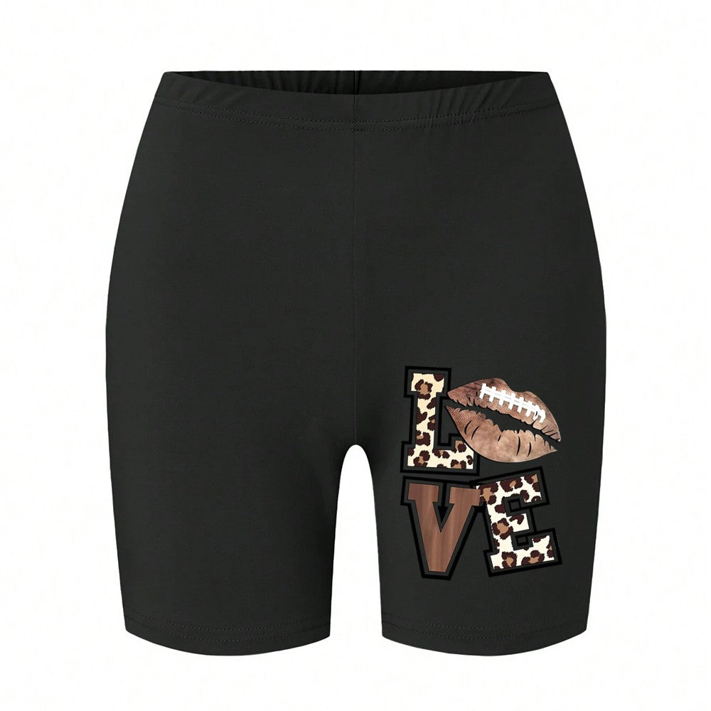 Summer Woman Tight Shorts Leopard Heart And Love Letter Graphic Print Fitness Short Pantssexy Soft Stretch Female Sport Swear