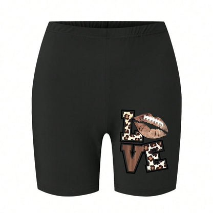 Summer Woman Tight Shorts Leopard Heart And Love Letter Graphic Print Fitness Short Pantssexy Soft Stretch Female Sport Swear