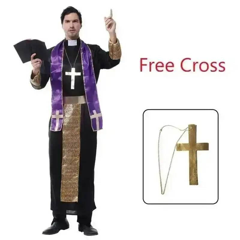 Adults Easter Purim Halloween Costume for Men Father Priest Bishop Costumes Christian Pastor Clergyman Cosplay Costumes Party