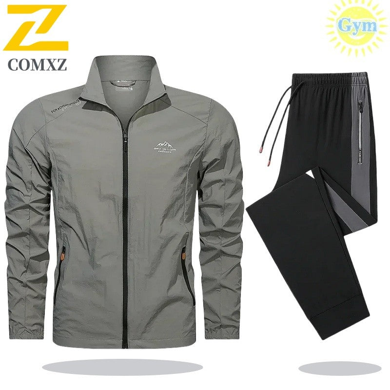 2025 Mens Sportswear Spring Summer Tracksuit 2 Piece Sets Sports Suit Sun Jacket + Pant Running Set Male Gym Exercise Clothing