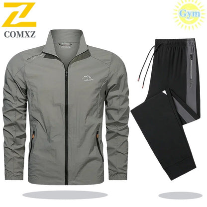 2025 Mens Sportswear Spring Summer Tracksuit 2 Piece Sets Sports Suit Sun Jacket + Pant Running Set Male Gym Exercise Clothing