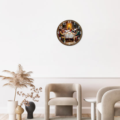 A Retro Religious“The Last Dinner” Wooden Wall Clock Living Room Bedroom Kitchen Home Decoration Wall Clock Silent Quartz Clock Holiday Gift 10 Inches 12 Inches 14 Inches 16inch (Without Batteries)