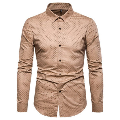 2026 Spring Men's Long-sleeved Shirt, Single-breasted Lapel Cotton Shirts, Blue