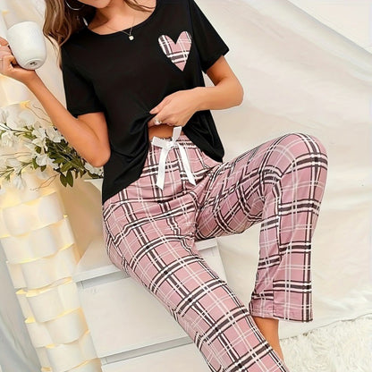 Stylish Simple Women's Summer Breathable Comfort Pajamas Women's Digital Alphabet Butterfly Print Short Sleeve Set  Sleepwear