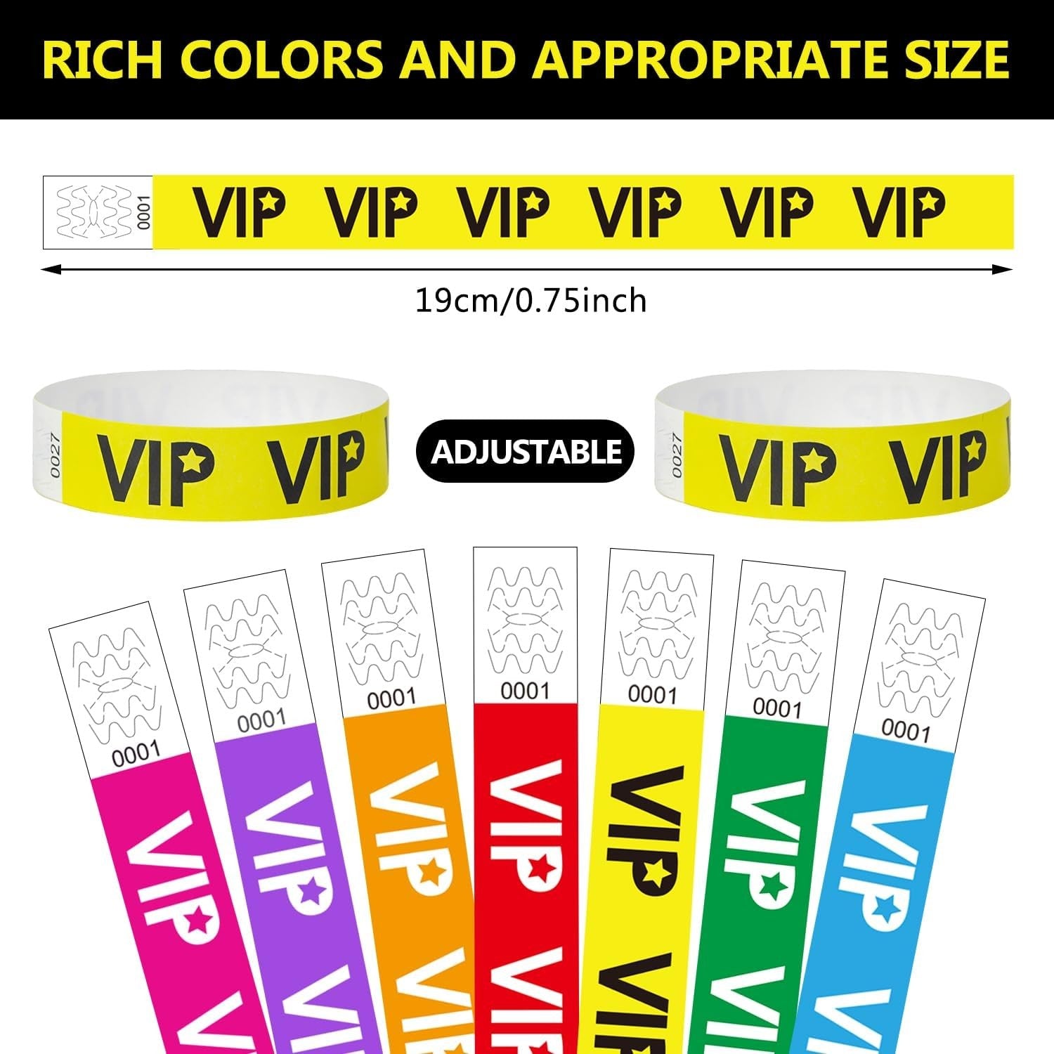 500 VIP Yellow Waterproof Paper Wristbands Lightweight Festival Event Identification Bracelets Party Favors