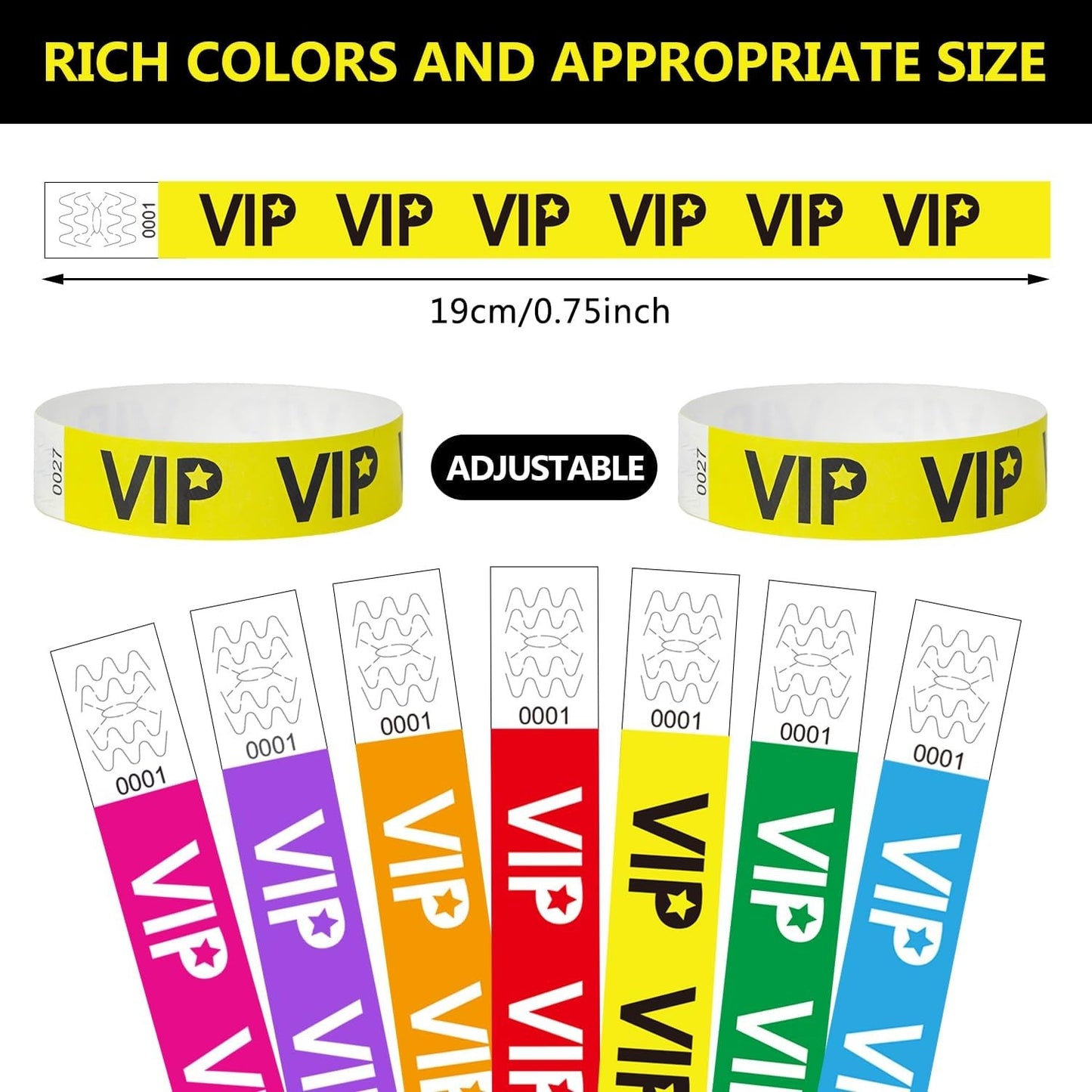 500 VIP Yellow Waterproof Paper Wristbands Lightweight Festival Event Identification Bracelets Party Favors