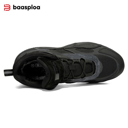 Baasploa Winter Men Leather Sneakers Casual Fashion Waterproof Sport Shoes For Man Plush Warm Male Sneakers Non-Slip Outdoor