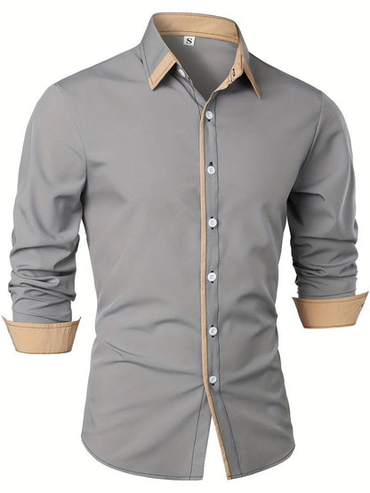 2025 men's long sleeved shirt formal shirt casual business loose comfortable high-quality solid color men's top