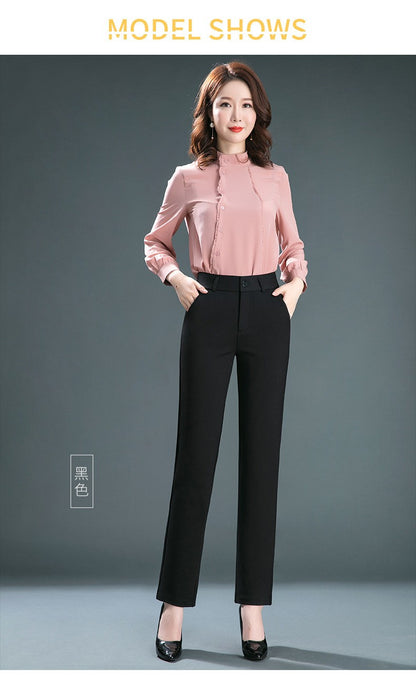 Stretch High Waist Trousers Women's Fashion Casual Pants Black Khaki Navy Blue Slacks Women Pantalones