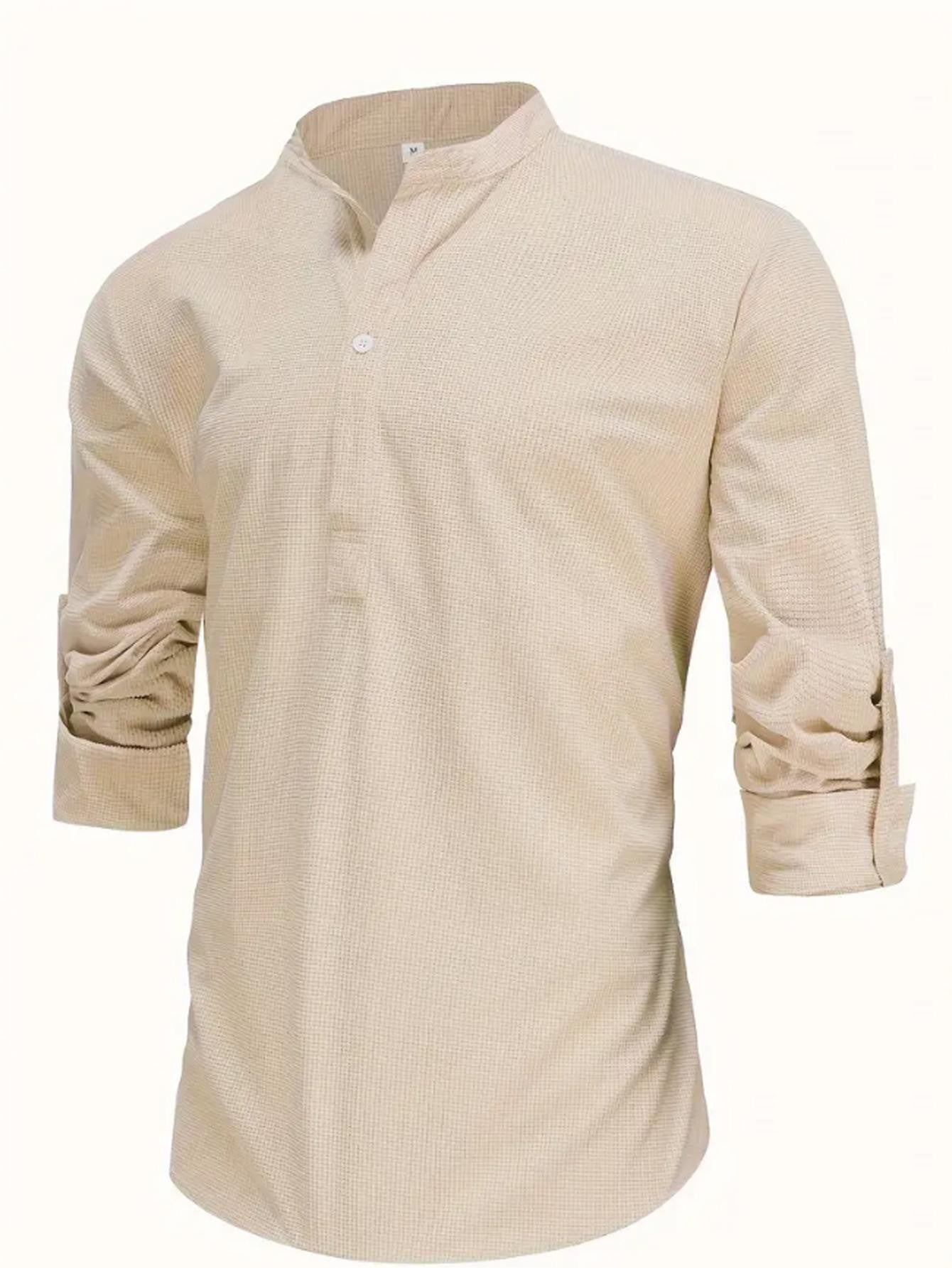 Men's Cotton Linen Henley T-Shirts Long Sleeve Hippie Casual Beach T-Shirts