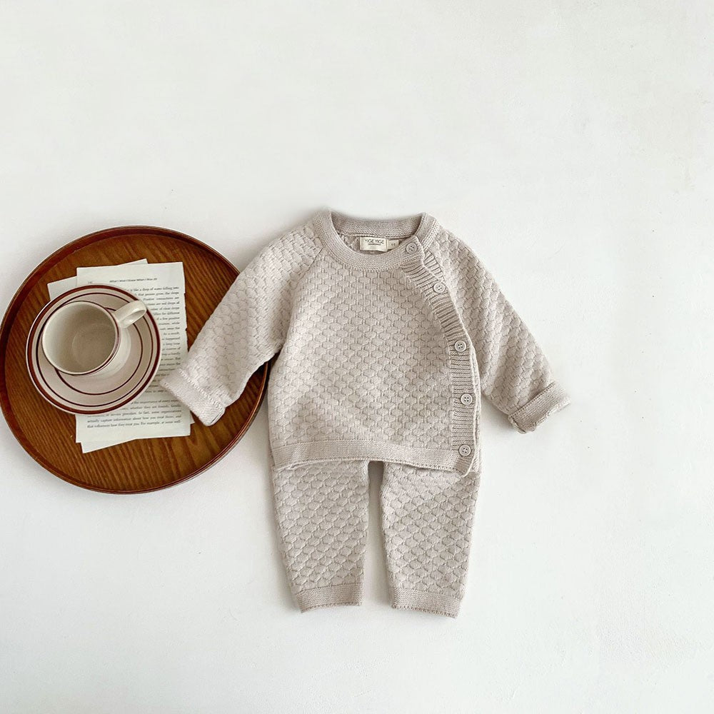 2Pcs Baby Girl Knitted Clothes Autumn Long Sleeve Sweater + Pant Toddler Boy Clothes Suit