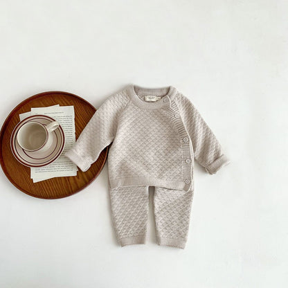 2Pcs Baby Girl Knitted Clothes Autumn Long Sleeve Sweater + Pant Toddler Boy Clothes Suit