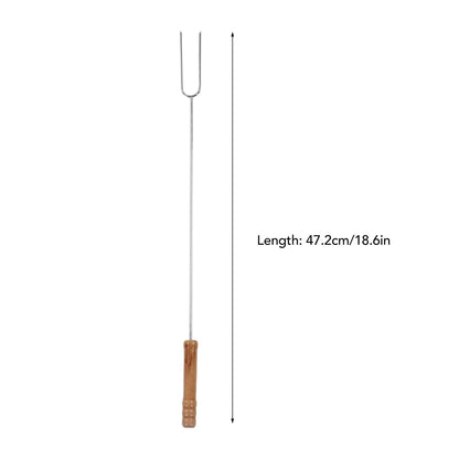 3Pcs 47.2cm Barbecue Forks Multifunctional Stainless Steel Roasting Stick with Beech Wood Handle for Outdoor BBQ Camping