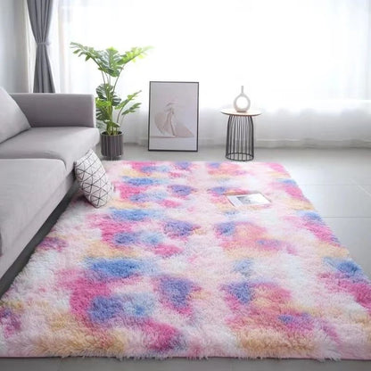 VIKAMA 1PC Silk Wool Rugs Children's Room Living Room Bedroom Tie-Dye Non-Slip Washable Machine Washable Carpet Mats