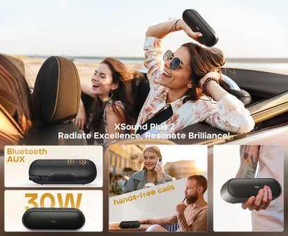 Caixa de Som Portátil Bluetooth TRIBIT XSound Plus 2, 30W de Potência, à Prova d'Água IPX7, Sem Fio, 24 horas de Reprodução Para Acampamento, Caminhada