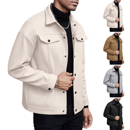 New Men's Lapel Wool Blend Casual Jacket for Autumn and Winter - Trendy, Versatile Outerwear for Teens