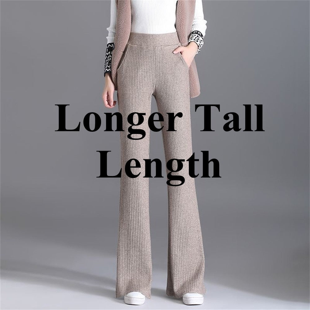 Women's Wool Blend Flare Pants Autumn Bootcut Pants Elastic Waist Petite Regular Long Tall Girl Dress Pants Thick Offical Casual