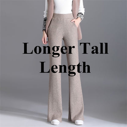 Women's Wool Blend Flare Pants Autumn Bootcut Pants Elastic Waist Petite Regular Long Tall Girl Dress Pants Thick Offical Casual