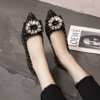 Mixed Colors Shallow Mouth Shoes Autumn Women's Moccasins Casual Female Sneakers Pearl Decorateion Flats Modis Low Heels Pointed