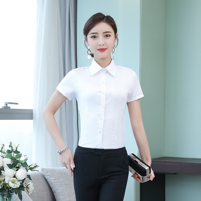 Korean Fashion White Shirt Women Autumn Short Sleeve Blouse Slim Office Lady Tops Women's Shirt S-5XL Student Shirt Women's Wear