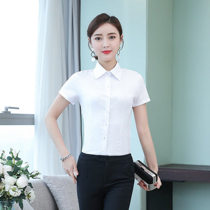 Korean Fashion White Shirt Women Autumn Short Sleeve Blouse Slim Office Lady Tops Women's Shirt S-5XL Student Shirt Women's Wear