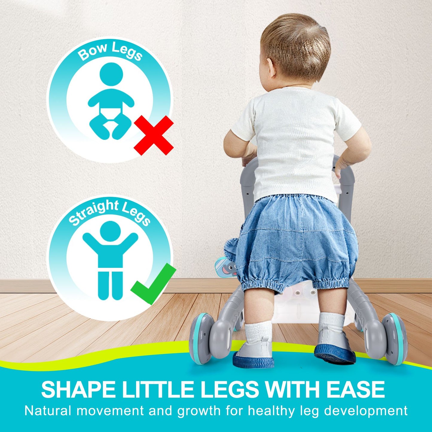 Baby Cartoon Push Walker Toy with Music Drawing Board Multifunction Activity Learning Walk Toddler Walker for 6-15 Months Infant