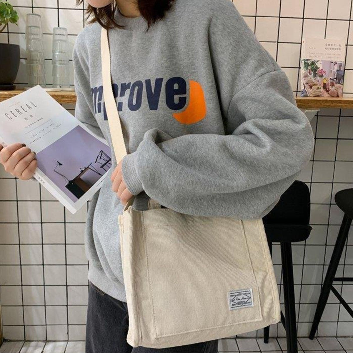 Ladies Corduroy Canvas Shoulder Crossbody Handbag Small Square Bag Stylish Trendy Women's Handbag for Casual Use