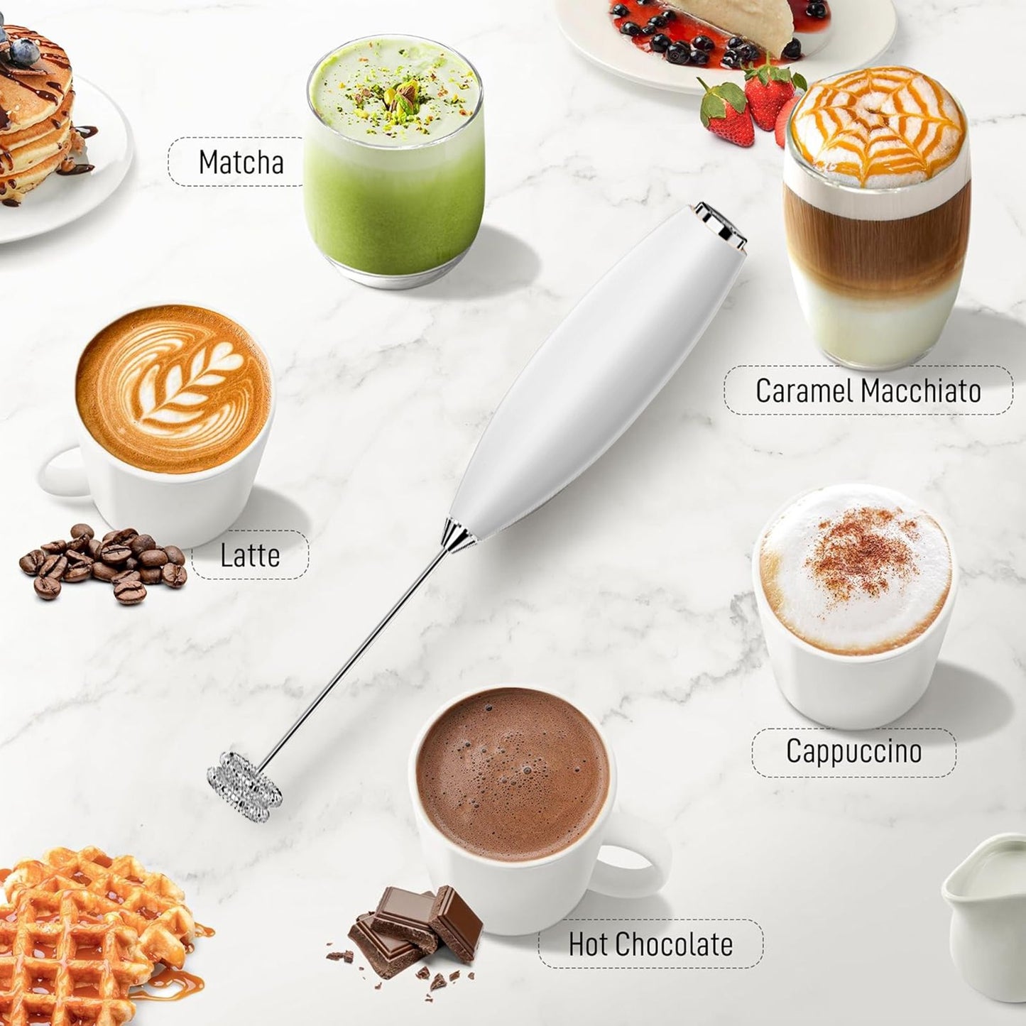 Espumador de Leite Potente para Cozinha, Batedor de Bebidas Portátil a Pilha para Café, Lattes, Cappuccino, Matcha – Ideal para Presente